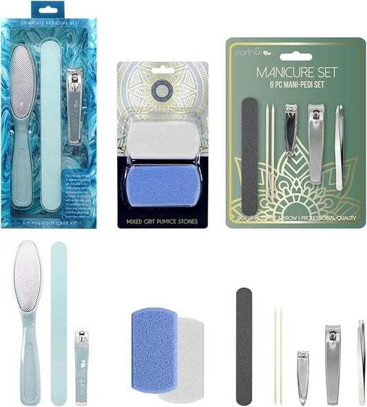 Earth & I Nail Clippers and Pumice Stones for Feet with Manicure Set, Foot Scrubber, Nail File, Nail Clippers, Pedicure Tools for Feet, Pedicure Tools Kit - Ocean Blue - 11 Ct