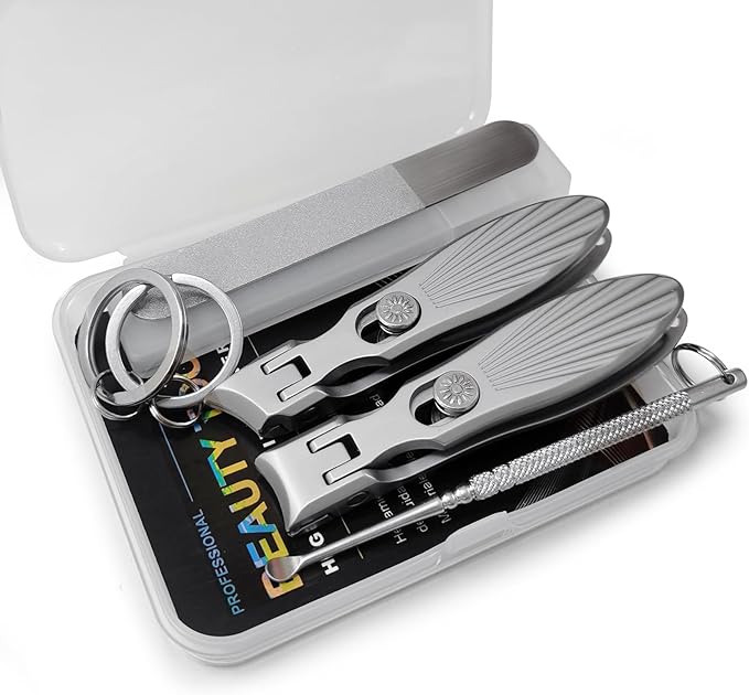 Curved and Slanted Nail Clippers Set for Men, Toe Nail Clippers for Seniors Thick Toenails, Large Wide Jaw Opening Sharp Nail Cutter with Catcher Heavy Duty for Adult Women