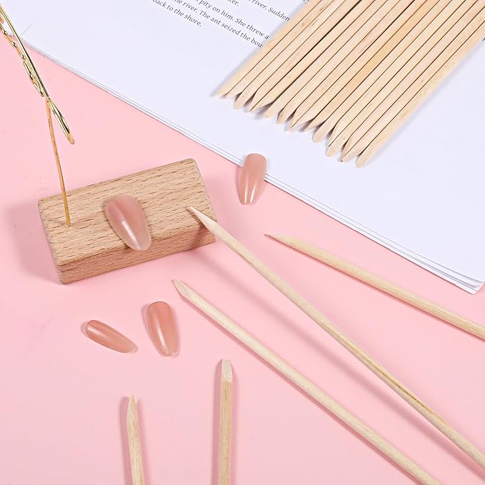 100 PCS 7 Inches Wood Double Heads Cuticle Pusher Stick, Extra Long Orange Wood Sticks for Nails Stick Manicure Pedicure Tool Nail Cuticle Remover and Cleaning Tool Set for Home and Salon