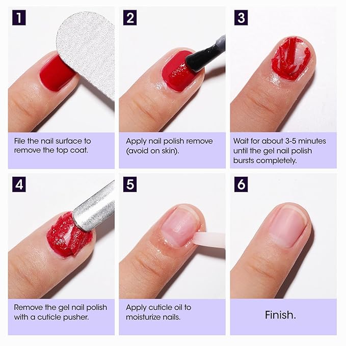 Gellen Gel Nail Polish Remover, Gel Polish Remover for Nails with Cuticle Pusher and Nail File, Easily & Quickly Remove Gel in 2-5 Minutes, No Need Soaking Or Wrapping