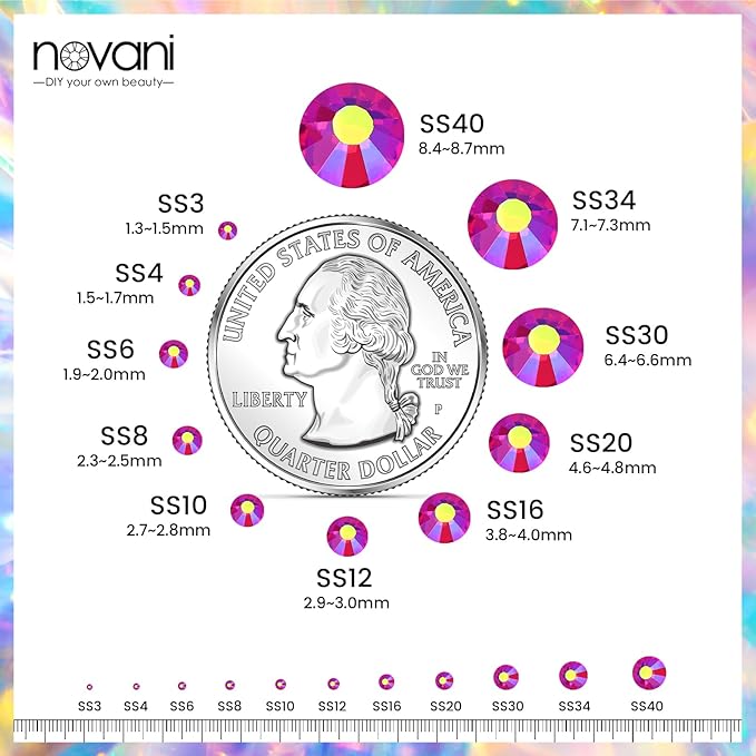 Novani Crystal Rhinestones, Flatback Loose Gemstones 1440pcs Glass Rhinestones for Clothes Shoes Crafts Makeup Nail Art and DIY Decorations(SS10, Light Siam AB)