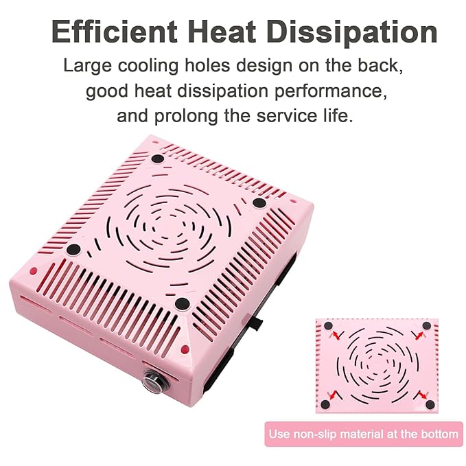 Professional Electric Nail Dust Collector Machine - Strong Suction Dust Vacuum Cleaner with Reusable Filters - Nail Salon Dust Extractor for Manicure Salon - Pink