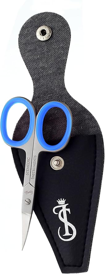 Nail Cuticle Scissors Curved Eyebrow Scissors for Nail, Cuticle, Eyelashes, Nose Hair, Mustache and Beard - Manicure and Pedicure Small Scissors for Men and Women (Blue)