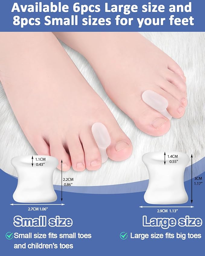 14 Pack Gel Toe Separators Silicone Spacers Soft Bunion Pads for Women Men Foot Pain Relief, Crooked, Overlapping Toes, Hammertoe Corrector(6L+8S)