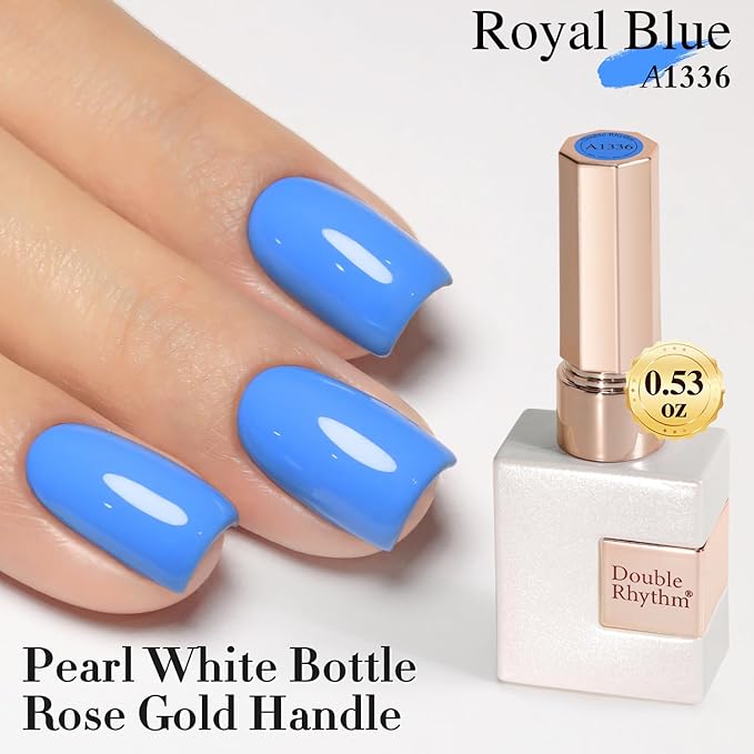 Double Rhythm Gel Polish 15ML Jelly Sheer Pastel Light Milky Color Pearl White Bottle 1 PC 0.5 OZ Full Size Nail Art Salon at Home (Blue-D1336)