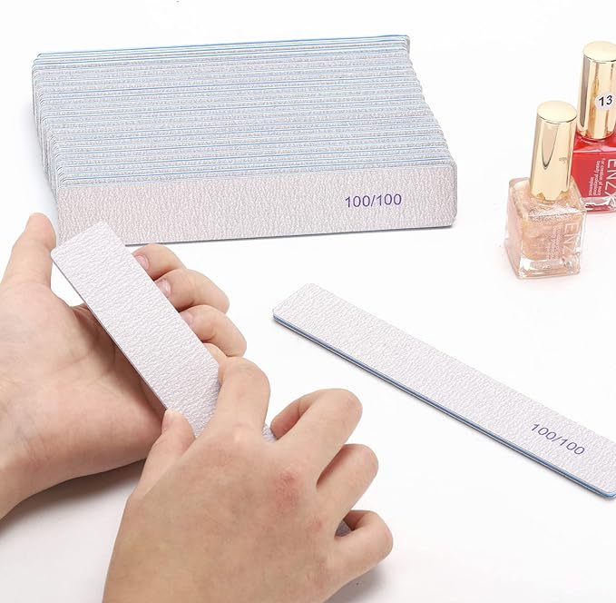 50 Pieces Rectangle Nail Files 100/100 Grit, Reusable Nail Buffers Double Sided Emery Boards Fingernail Files for Acrylic Nails and Natural Nails