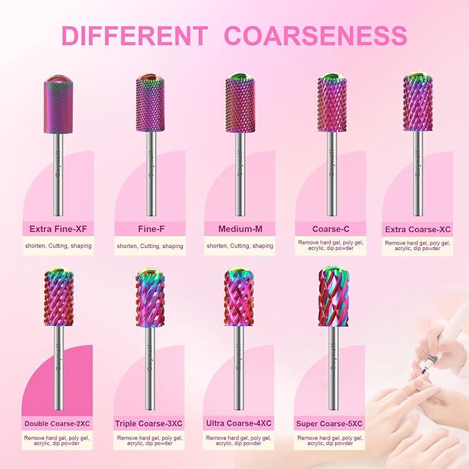 3/32" 2PCS Large Barrel Smooth Round Top Tungsten Carbide Nail Drill Bit Safety Bit for Gel & Acrylic Removal, 2-Way Rotating Efile Tip, Salon Electric File Accessory (XXC Grit, Multicolor)