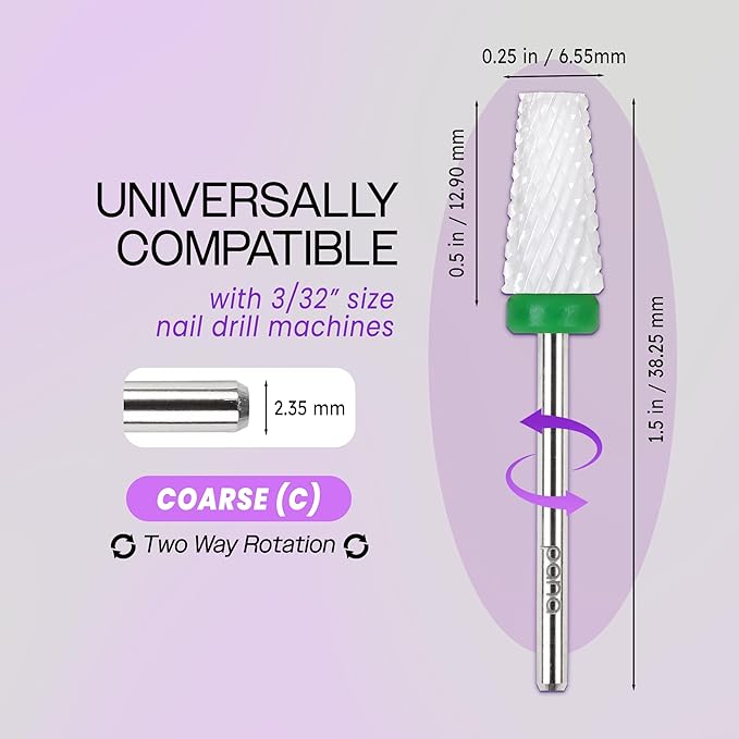 PANA Tapered Barrel Ceramic Bit 3/32" Shank Size - (Ceramic, Coarse Grit) - Fast remove Acrylic or Hard Gel Nail Drill Bit for Manicure Pedicure Salon Professional or Beginner