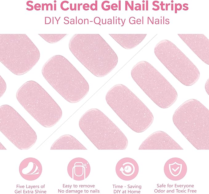 Semi Cured Gel Nail Art Wraps-Multi-Size Semi Gel Press On Nails Stickers for Large/Medium/Small Nail Beds,No Damage Removal Works with Any UV/LED Lamps(Glazed Donut)