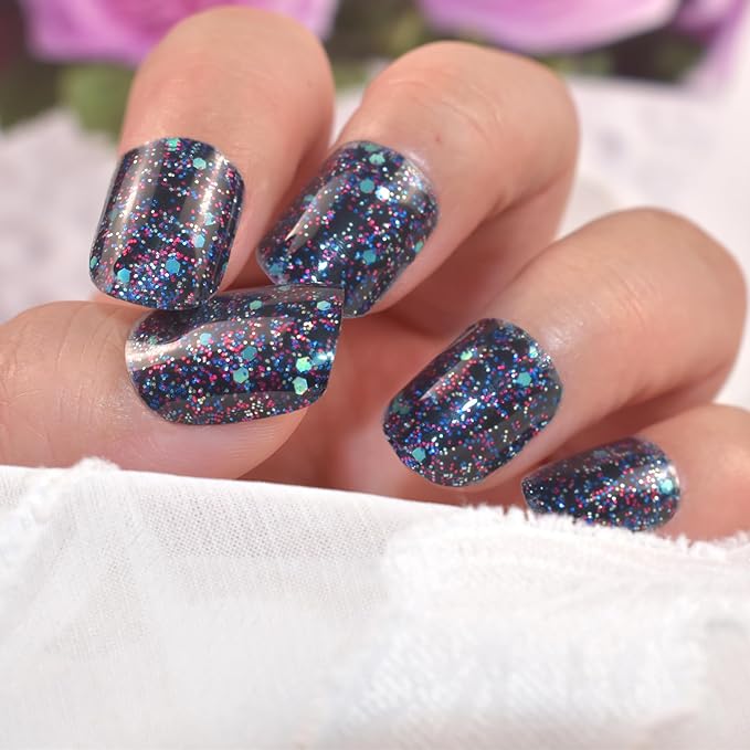 Semi Cured Gel Nail Strips Salon-Quality, Long Lasting Adhere Nail Art Stickers Decals (Sparkly Blue)