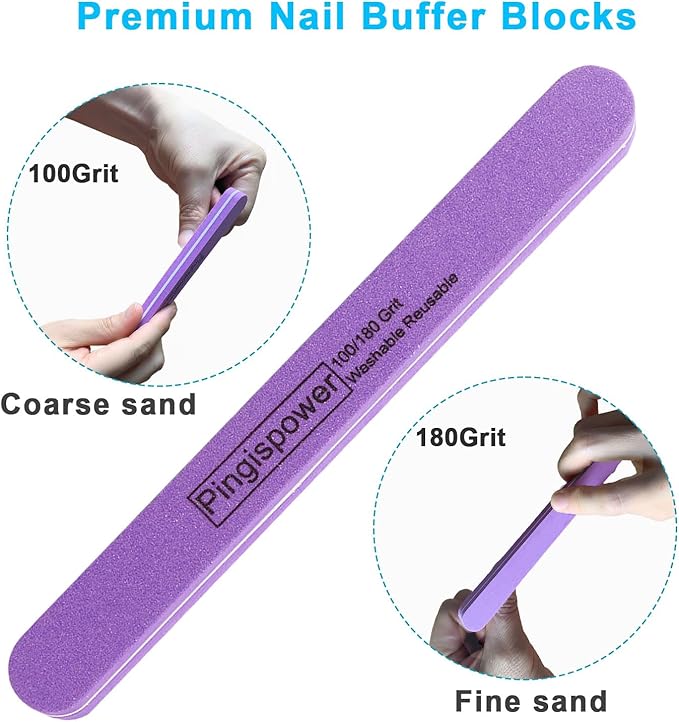 Nail Buffer Block, 10PCS Professional Nail Files and Buffers for Natural Nails, 100/180 Grit Double Sided Washable & Reusable Manicure Tools Kit for Women, Home, Salon & Travel