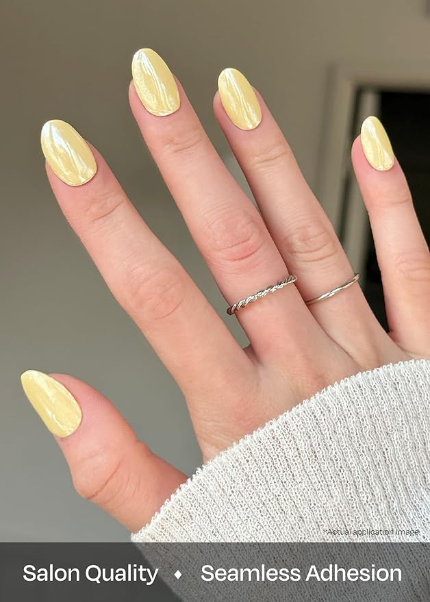 ohora Semi Cured Gel Nail Strips (N Butter Chrome) - Yellow, Chrome, Works with Any UV/LED Lamps, Salon-Quality, Long Lasting, Easy to Apply & Remove - Includes 2 Prep Pads, Nail File & Wooden Stick