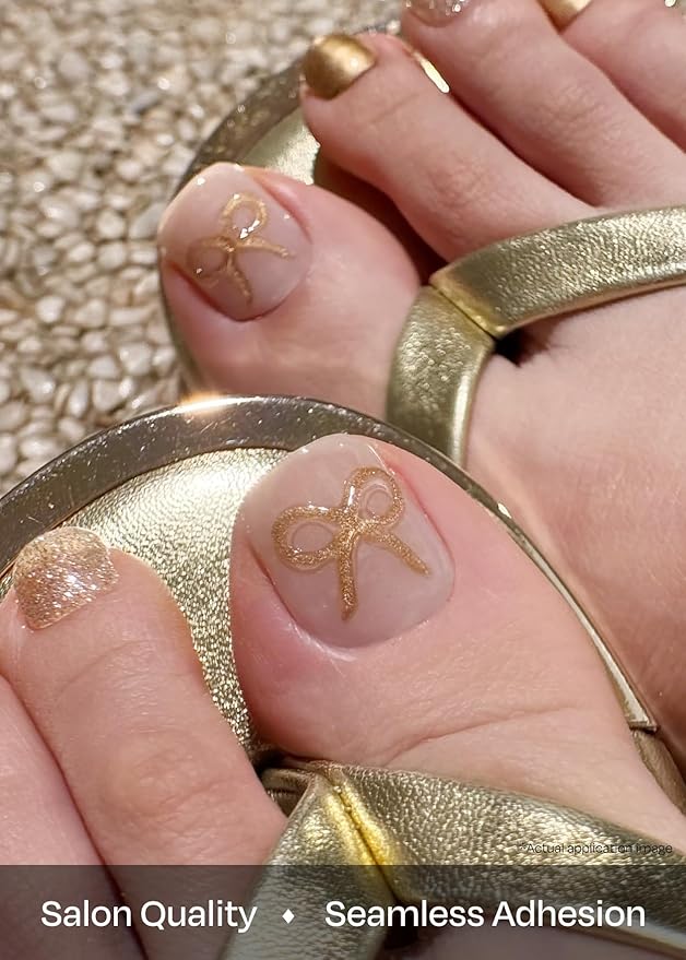 ohora Semi Cured Gel Pedi Strips (P Gold Charlotte) - Works with Any Lamps, Salon-Quality, Long Lasting, Easy to Apply & Remove - Includes 2 Prep Pads, Nail File & Wooden Stick