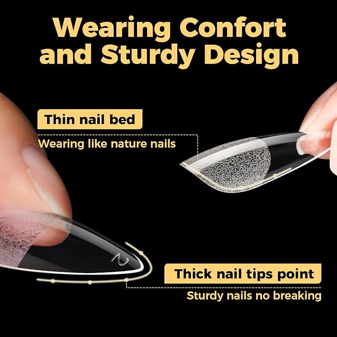 UNA GELLA Halloween Long Stiletto Gel Nail Tips, 600Pcs Pre Etched Long Stiletto Almond Nail Tips Clear Fake Nails Press on Nails No C Curve for DIY Art Salon at Home 12 Sizes