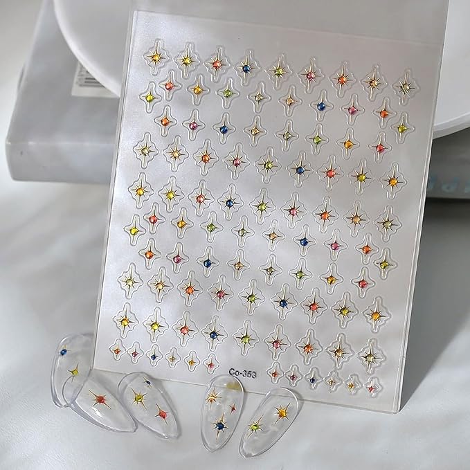 Star Nail Art Stickers Decals 5D Colorful Star Nail Stickers Embossed Nails Design Self-Adhesive for Women DIY Manicure Nails Art Decorations