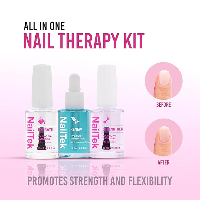 Nail Tek Therapy Kit – Nail Repair for Damaged Nails, Hydrate, Renew & Strengthen Nails Treatment, Made in USA, 0.5 fl oz each