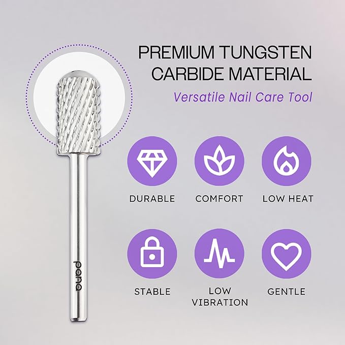PANA 3/32" Large Smooth Round Top Safety Carbide Nail Drill Bit for Gel Polish & Acrylic Removal Nail Salon Manicure Pedicure Electric File Tools (Large Barrel - Silver, Extra Coarse)