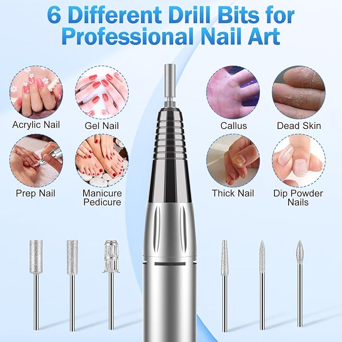 Electric Nail Drill Professional Machine,NAILGIRLS Electric Nail File E-File Nail Drill Kit for Gel Acrylic Nails,Portable 35000RPM Manicure Pedicure Polishing Shape Tools for Home Salon Use