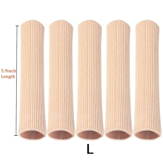 Cuttable Toe Tubes Sleeves 5 Pack Large Size, Made of Elastic Fabric Lined with Silicone Gel. Toes Sleeve Protectors Relief Toe Pressure Pain, Corn and Calluses Remover