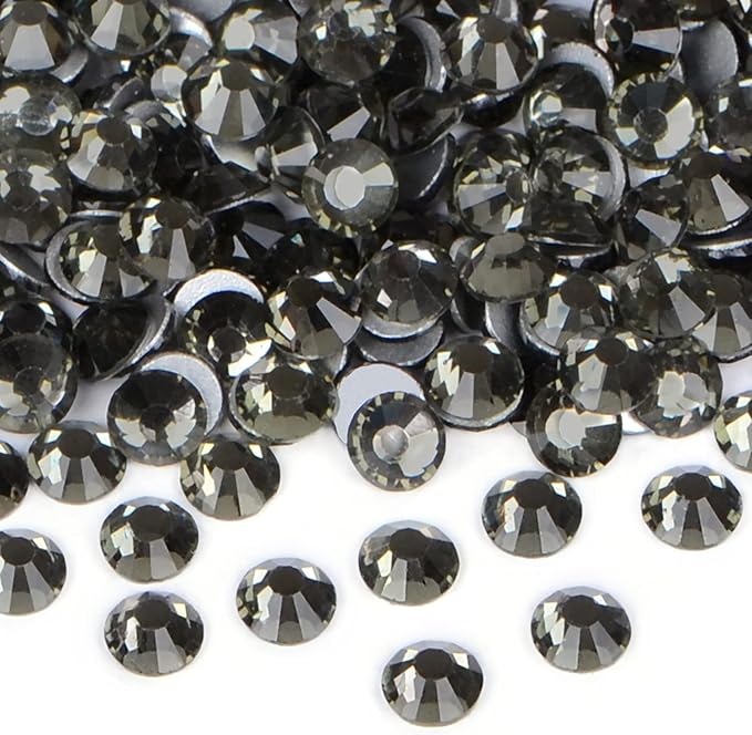 1440PCS Art Nail Rhinestones Non Hotfix Glue Fix Round Crystals Glass Flatback for DIY Jewelry Making with one Picking Pen (ss12 1440pcs, Black Diamond)