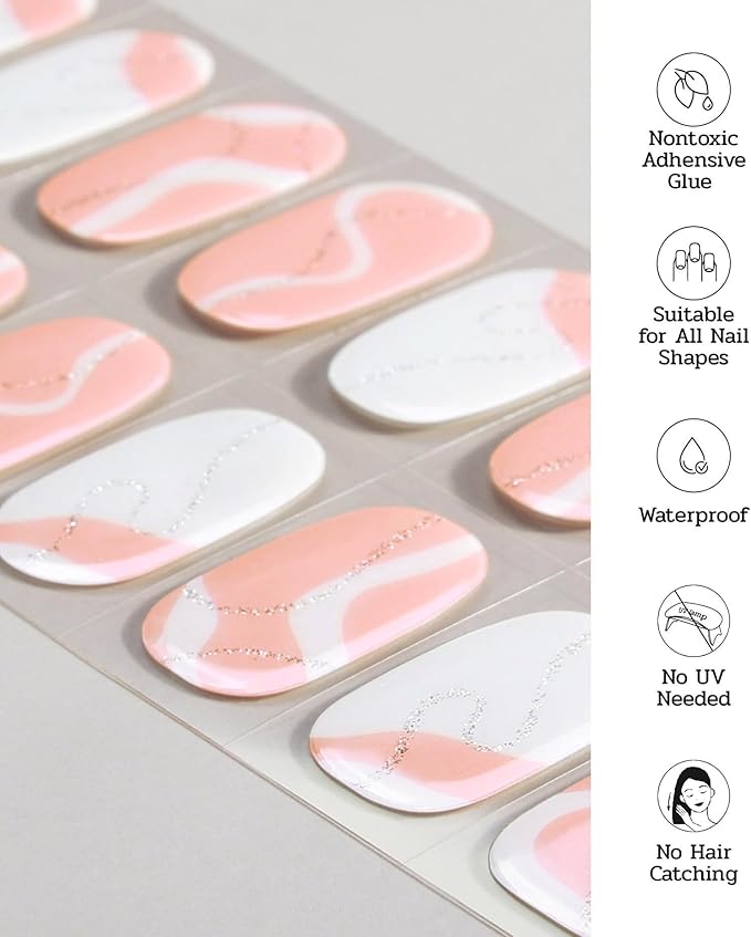 Nail Polish Strips - 22 Pcs Salon Quality Gel Nail Stickers - Long Lasting Wraps (Smoked Salmon)