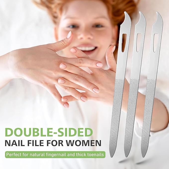 6 Pack Stainless Steel Nail File with Sharp Pointed Tip, Double Sided Metal Diamond Nail Filer for Natural Nails, Manicure Pedicure Tool for Salon Home Travel - 5.5 Inch