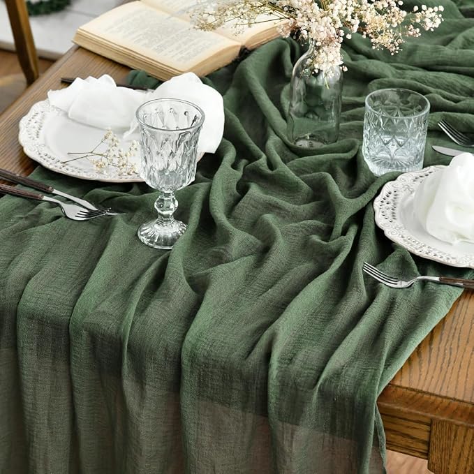 Artoid Mode Boho Cheesecloth Gauze Forest Green Wedding Table Runner, 120 Inch by ArtoidMode