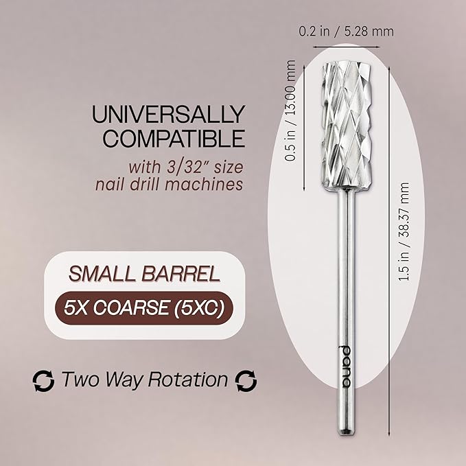 USA PANA Professional 3/32" Shank Size - Flat Top Small Barrel Carbide Bit - 5X Coarse Grit to Extra Fine Grit - Gold, Silver, DLC Black - Nail Drill Bit for Dremel Machine (5X Coarse, Silver)