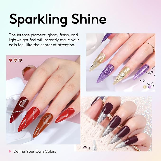 Peacecolor Gel Nail Polish Kit with U V Light 82PCS, 56 Colors Gel Polish Set with Cat Eye Gel Nail Polish 4Pcs Glossy/Matte/Glitter Top Base Coat Rhinestones Manicure Kit Gifts for Women Salon Home