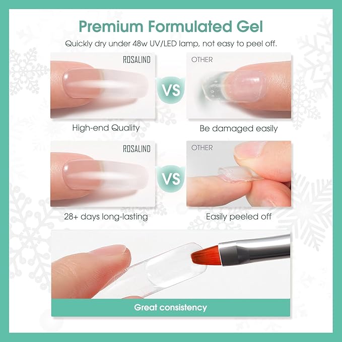 ROSALIND 2 oz Clear Poly Nail Gel - Professional Nail Extension Gel for Long Lasting DIY & Salon Nails, Quick Dry UV/LED Light Cured Transparent Nail Builder Clear Gel Summer
