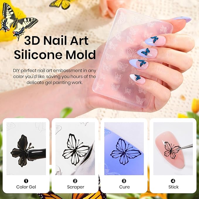 Beetles Cat Eye Gel Nail Polish Set, 15 Colors Gel Polish Nail Kit, Orange Glitter Purple White Blue Sparkle with Base & Top Coat & 3D Silicone Mold Nail Art for Decoration