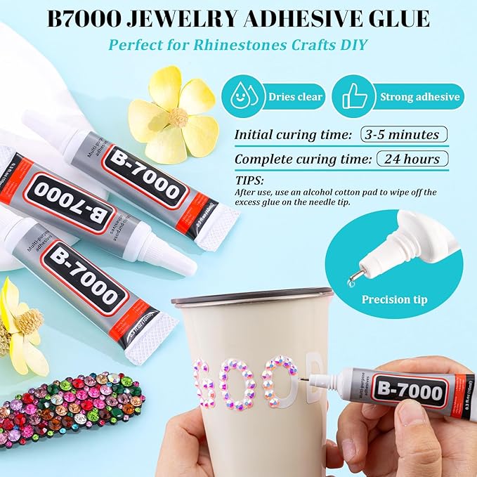 6100Pcs Jelly Resin Rhinestones for Crafting with 2Pcs 10ml B7000 Jewelry Glue, 1 Box Flatback Crystals Diamond (Light Pink AB) for Bedazzling Crafts DIY Nail Art Non Hotfix Gems for Clothing Shoes