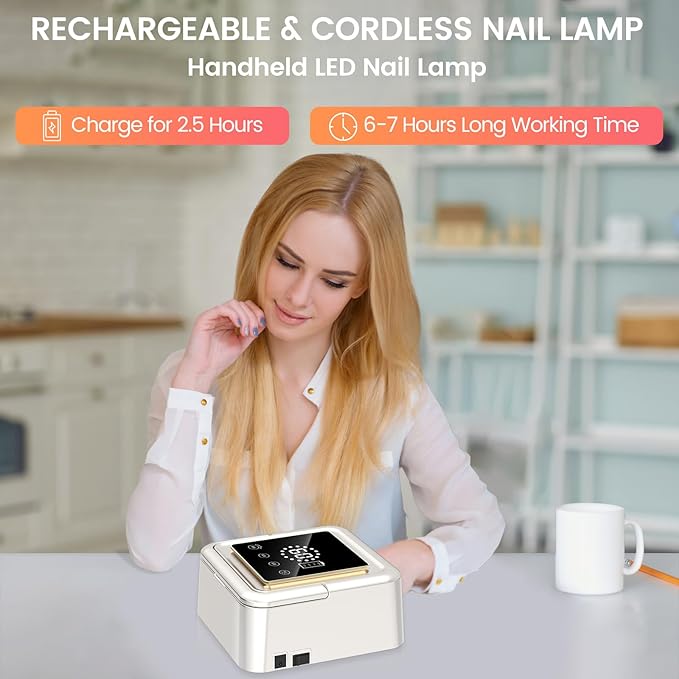 Subay UV Nail Lamp 108W, UV Light for Gel Nail Polish, Cordless LED Nail Lamp with 36 Beads & Touch Display, Nail Light with 4 Timer Modes & Auto Sensor, Fast Curing Nail Dryer for Salon & Home, White