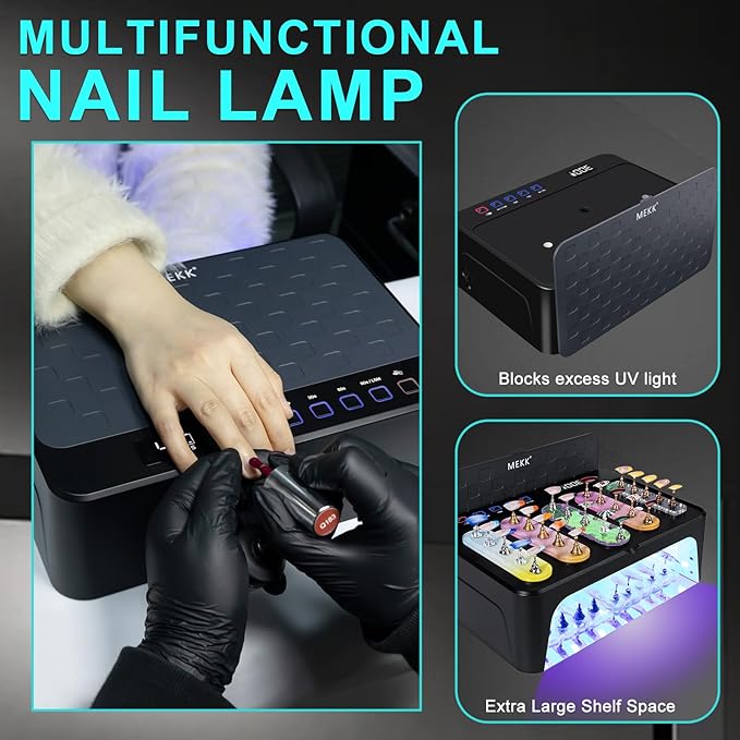 MEKK UV LED Nail Lamp - Luxury Cordless UV Light for Gel Nails with Red Light Skincare,4+2 Timer Modes,Two-Hand Design,Professional Nail Lamp for Salon & Home-Black