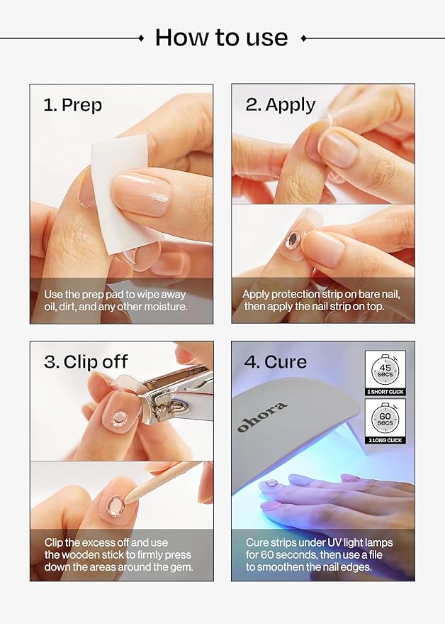 ohora Semi Cured Gel Pedi Strips (P Ajisai Drop) - Works with Any Nail Lamps, Salon-Quality, Long Lasting, Easy to Apply & Remove - Includes 2 Prep Pads, Nail File & Wooden Stick