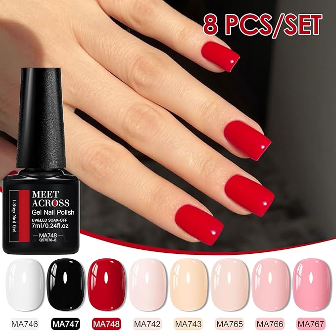 MEET ACROSS 1 Step Gel Polish Set Nail Art Manicure 3 in 1 Gel Kit Soak Off LED Gel Nail Varnishes No Need base gel top coat (Set-3, 8PCS)