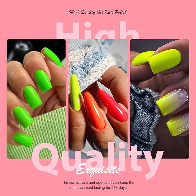 MEET ACROSS Neon Gel Nail Polish Set, 8 Colors Orange Yellow Green Blue Hot Pink Red Purple Spring Summer Nail Polish Kit Fluorescent Gel Polish Set for Home DIY Manicure Nail Salon