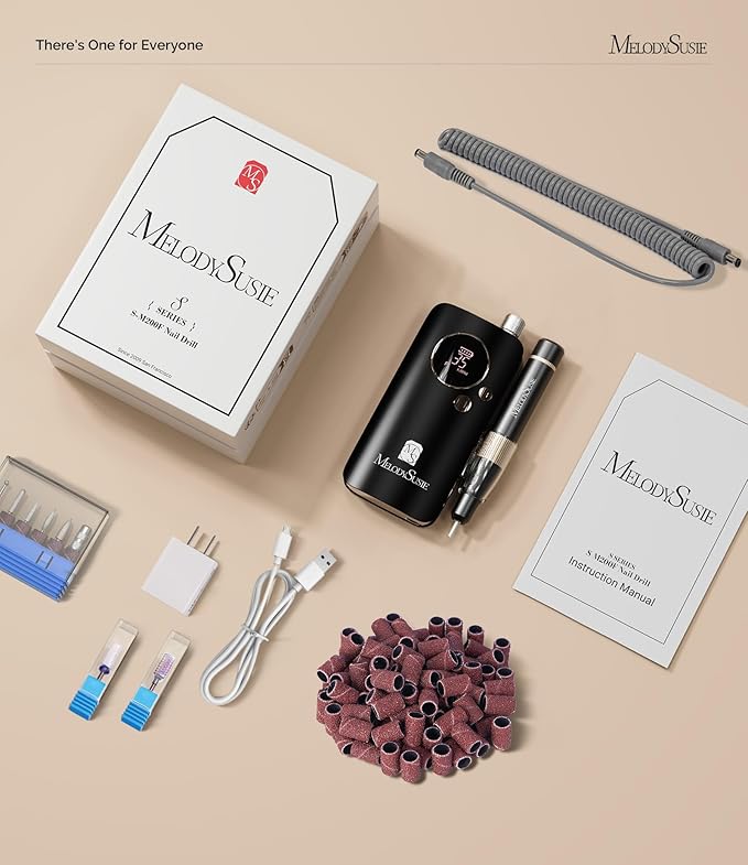 MelodySusie Professional Nail Drill, 35000 RPM Electric Nail File for Acrylic Gel Nails Removal, SM200F Portable Efile Coreless Motor for Quiet & Durable, Cordless Nail Kit with Bits for Salon & Home