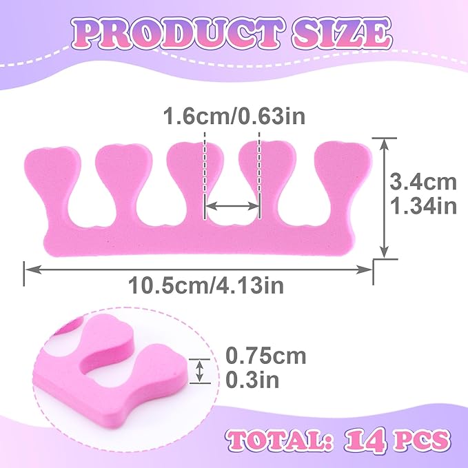 14 Pcs Toe Separators for Women Pedicure, Toe Separators for Pedicure, Pedicure Toe Separators, Comfortable Toe Dividers for Nail Art, Polishing, Pedicure (Pink)