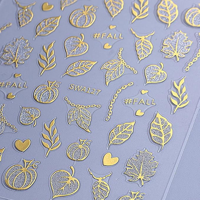 4 Sheets Halloween Nail Stickers for Nail Art 3D Self Adhesive Gold Glitter Nail Art Stickers Spider Web Pumpkin Nail Decals Fall Maple Leaf Nail Supplies for Women DIY Christmas Decorations