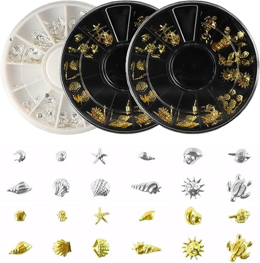 3 Boxes of Starfish Nail Charms, Ocean Nail Charms, Beach Starfish, Sea Shells, 3D Nail Gem Jewelry, Suitable for DIY Manicure (Gold*2, Silver*1)