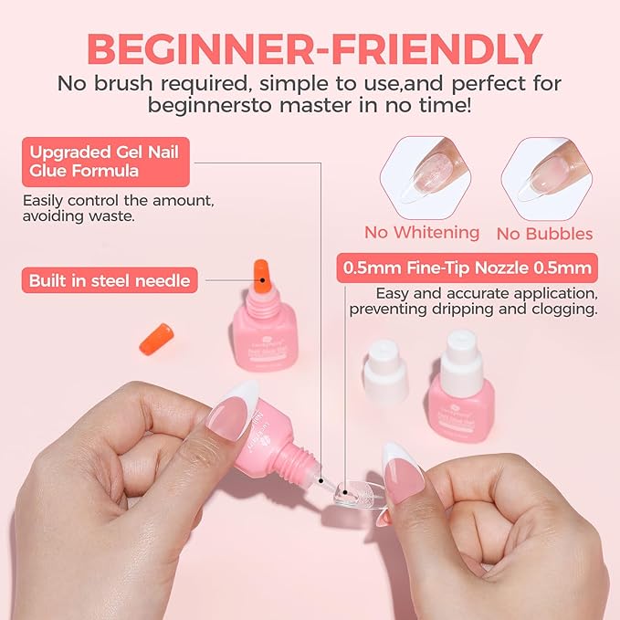 Super Strong Gel Nail Glue for Press On Nails(5ml), Upgraded Air Quickly Dry Glue Gel No UV Light Needed for Nail Tips Fake Nails Long Lasting with Professional Salon Quality