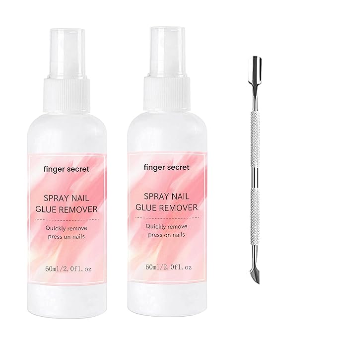 Spray Nail Glue Remover 60ml/2FL.OZ (2pcs)& Nail Scraper,Professional Nail Remover For Wear Nail Press On Nails, Easily & Quickly Remove Fake Nails Nail Tips, Doesn't Hurt Nails﻿