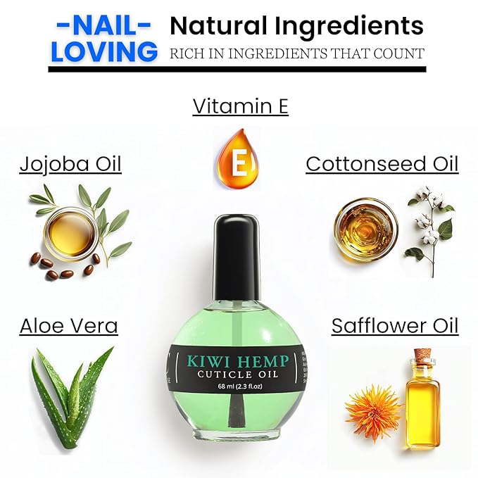 Ellie Chase Nail Cuticle Oil Kiwi Hemp Scented 2.3 Fl Oz – Cuticle Oil for Nails with Jojoba Oil, Aloe, Vitamin E - Moisturizing Cuticle Care and Nail Oil Repair Treatment