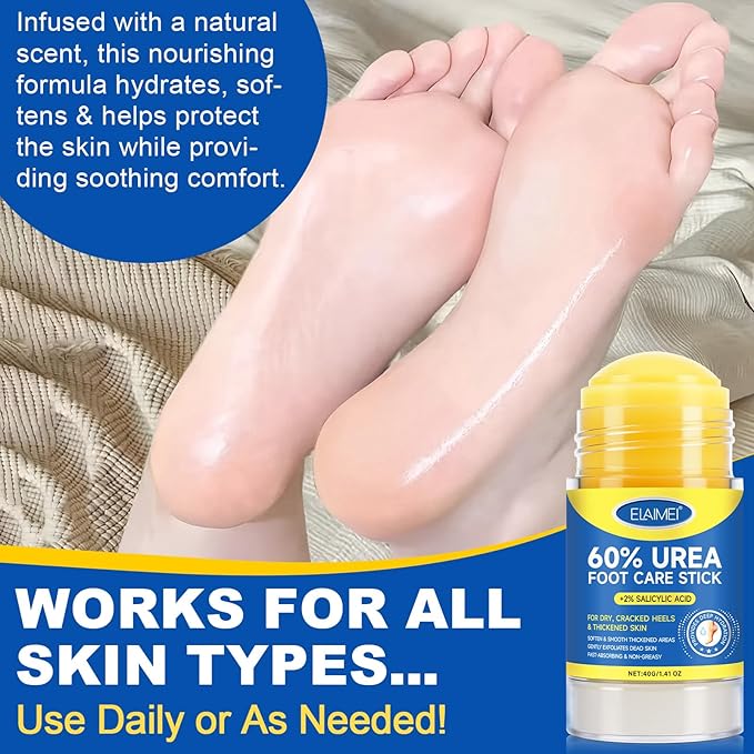 60% Urea with 2% Salicylic Acid Urea Foot Care Stick, Foot Cream Stick for Dry Cracked Heels, Feet Callus Remover, Hands Knees Exfoliating Dead Skin,Callus Remover & Skin Softener -1.41oz