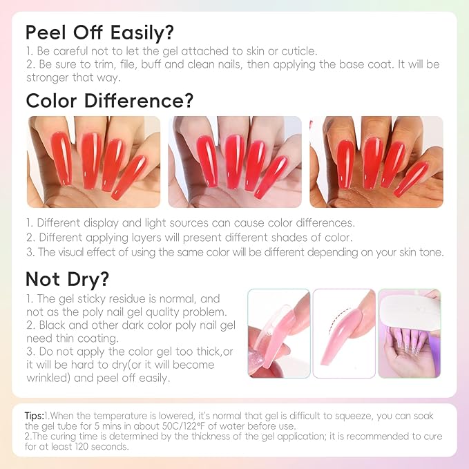 PEACECOLOR Poly Nail Gel Kit, 25 Colors Nail Extension Gel Starter Kit with Slip Solution and U V Light DIY Tools for Beginners with Everything