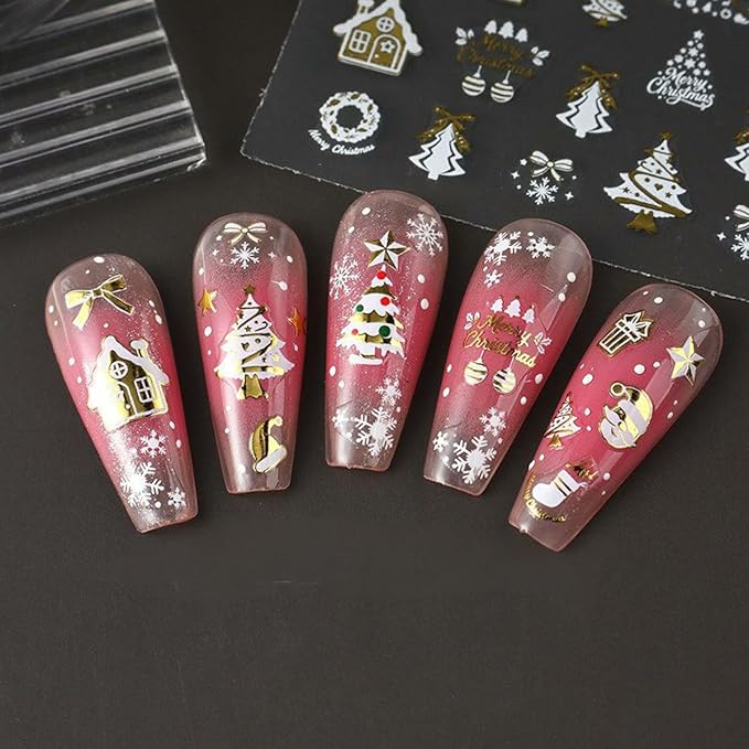 Christmas Nail Art Stickers Decals Xmas Tree Snowflake Nail Decals 3D Self-Adhesive Nail Art Supplies 6PCS Christmas Trees Bow Snowflakes Xmas Nails Design Manicure Sliders for Women Nail Decorations