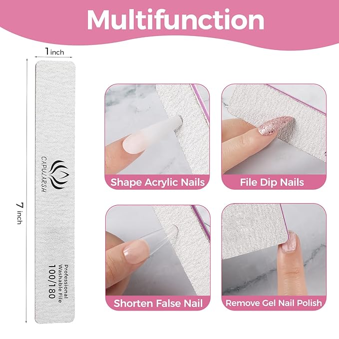 18pcs Nail File for Acrylic Nails - Capularsh 100/180 Grit Professional Double Side Emery Boards, Reusable Coarse Nail File for Acrylic Gel Dip False Nail Home and Salon Use