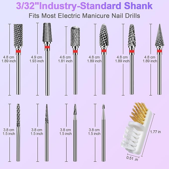 Diesisa 10PCS Nail Drill Bits Set - Tungsten Carbide Nail Bits for Acrylic Nails - 3/32" Shank Drill Bits Professional Electric Nail Bits For Nail Drill - Removal Bit Nail Drill for Home Salon-Red