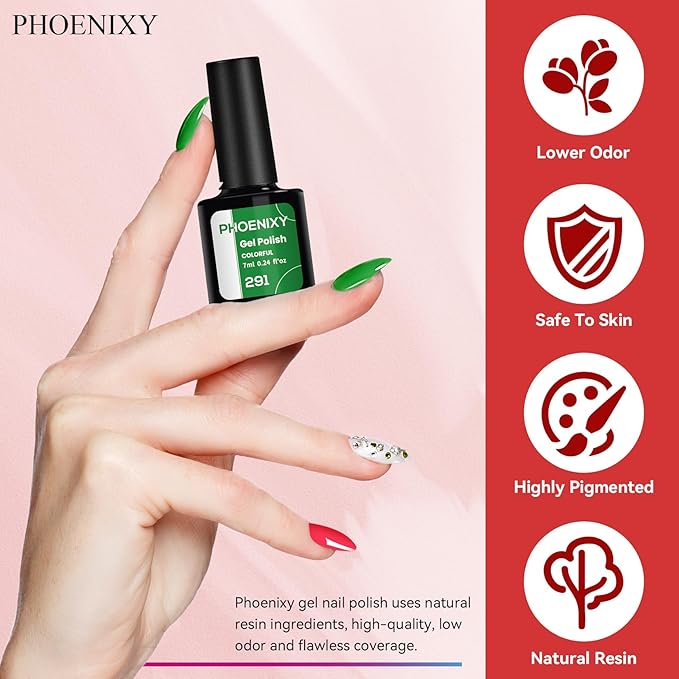 phoenixy Gel Nail Polish 30 PCS Gel Nail Polish Set Dark Color Collection Manicure Set for Women Matte Silver Gold Glitter Top Coat for Women - PCB9042